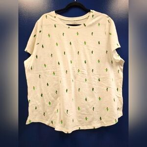 Old Navy White Green Pink Cactus T-Shirt Short Sleeve Boxy Fit